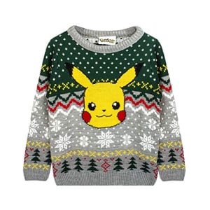 Pokémon Christmas Jumper Pikachu Knitted Festive Sweater for Kids Boys Girls 7-8 Years Gray