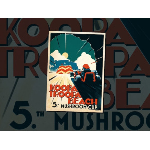Mario Kart Inspired Koopa Troopa Beach Vintage Style Artwork