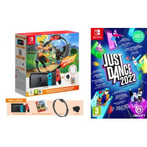Nintendo Switch Neon Red/Neon Blue with Ring Fit Adventure + Just Dance 2022