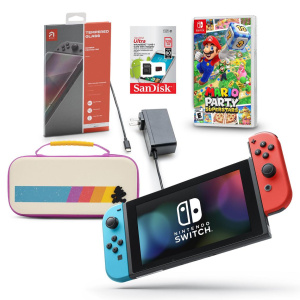 Nintendo Switch with Neon Joy-Con, Mario Party Superstars and Accessories System Bundle