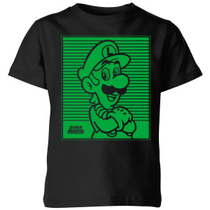 Nintendo Super Mario Luigi Retro Line Art Kids' T-Shirt - Black