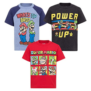 SUPER MARIO Kids 3 Pack T-Shirts Luigi Bowser Yoshi