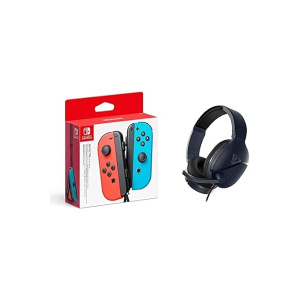 Nintendo Switch Joy-Con Controller Pair - Neon Red/Neon Blue + Turtle Beach Recon 200 Gen 2 Blue Amplified Gaming Headset