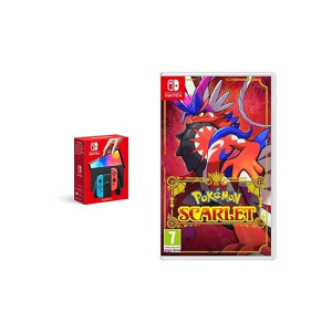 Pokémon Scarlet (Nintendo Switch) incl. Adventure Pack Digital Bonus + Nintendo Switch (OLED Model) - Neon Blue/Neon Red