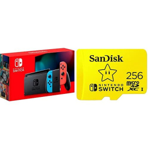 Nintendo Switch with Neon Blue and Neon Red Joy‑Con + SanDisk 256GB MicroSDXC UHS-I Card