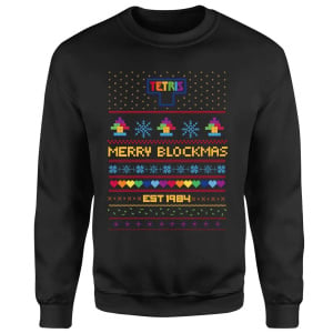 Tetris Merry Blockmas Christmas Sweatshirt - Black