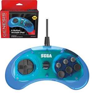Retro-Bit Official Sega Genesis 6-Button Arcade Control Pad - Sega Genesis - Clear Blue